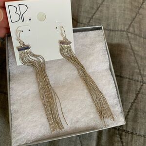 BP silver tone dangle fringe earrings
